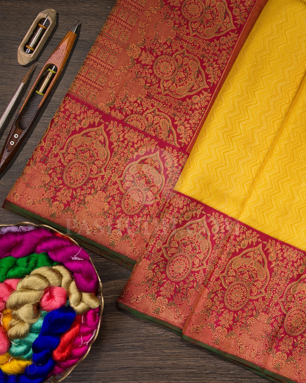 Bright Yellow And Red Kanjivaram Silk Saree-S1550(A)