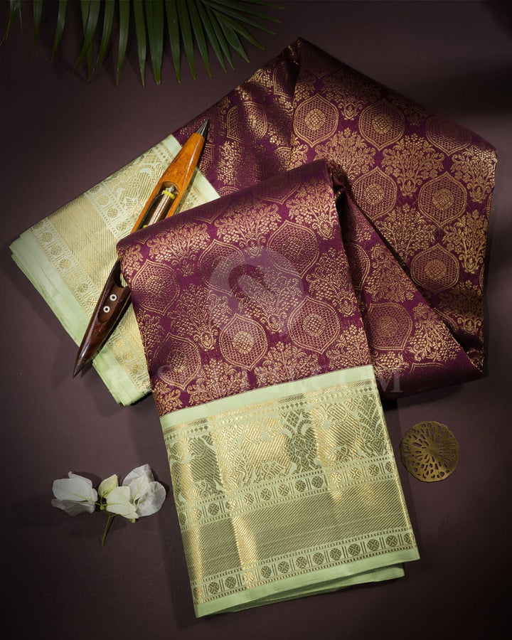 Purple And Mint Green Kanjivaram Silk Saree-SP221