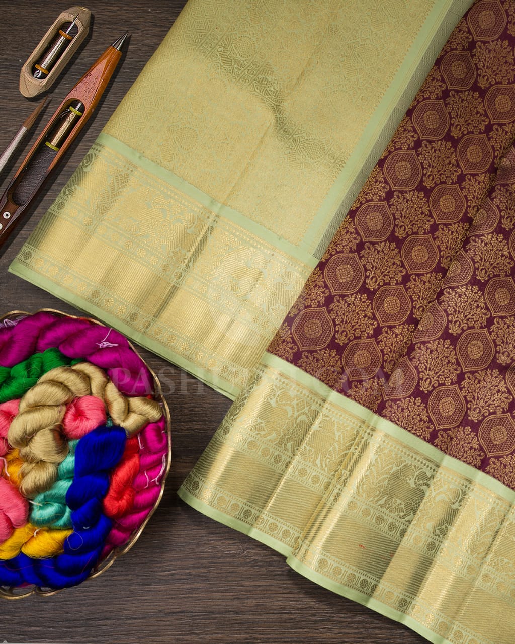 Purple And Mint Green Kanjivaram Silk Saree-SP221