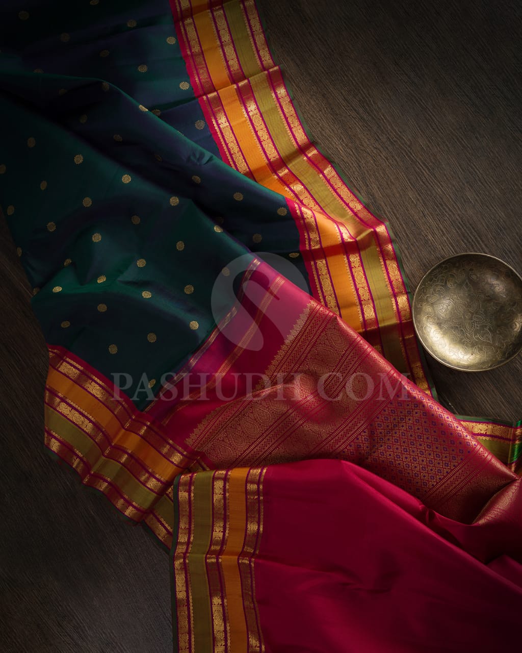 Teal Blue And Maroon Pure Zari Kanjivaram Silk Saree-SP226