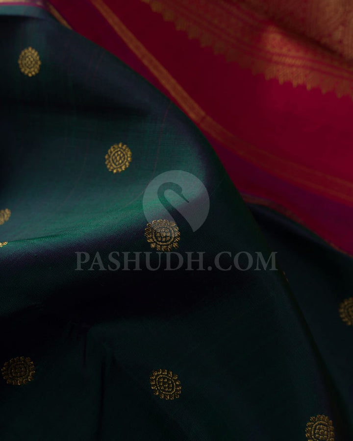 Teal Blue And Maroon Pure Zari Kanjivaram Silk Saree-SP226