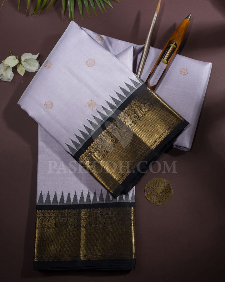 Grey And Black Pure Zari Kanjivaram Silk Saree-SP193