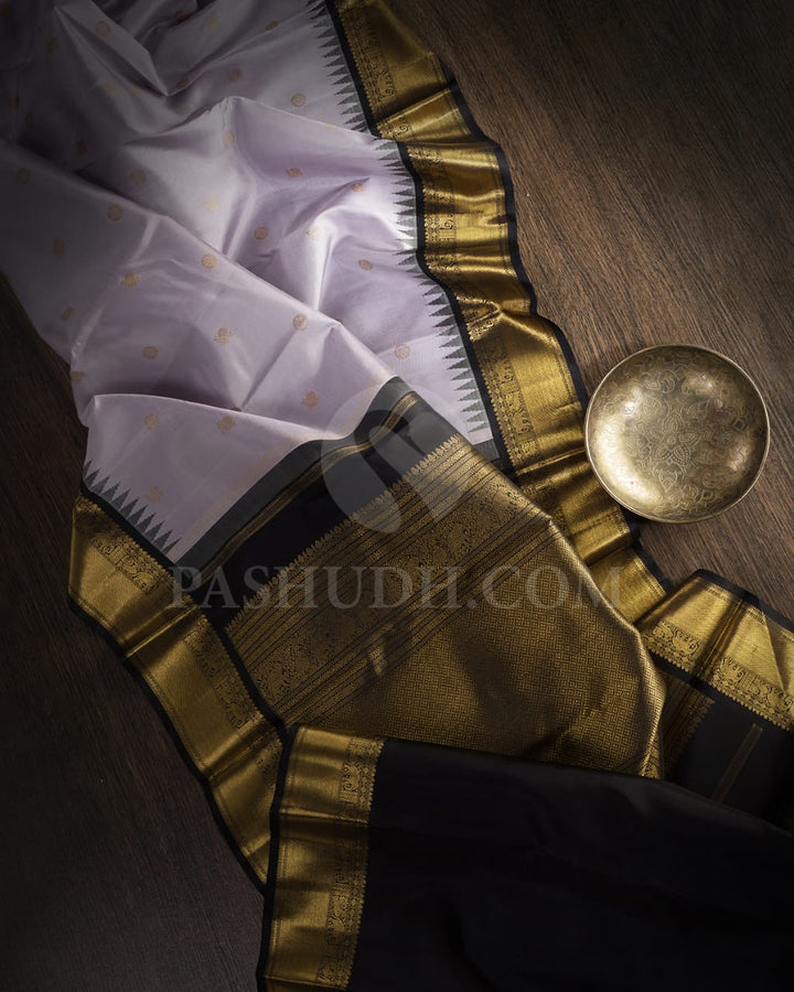 Grey And Black Pure Zari Kanjivaram Silk Saree-SP193
