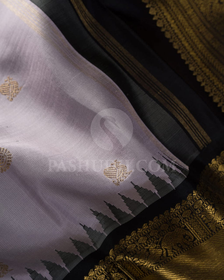Grey And Black Pure Zari Kanjivaram Silk Saree-SP193