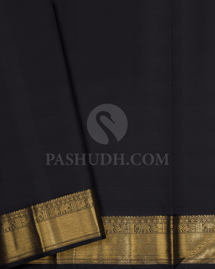 Grey And Black Pure Zari Kanjivaram Silk Saree-SP193
