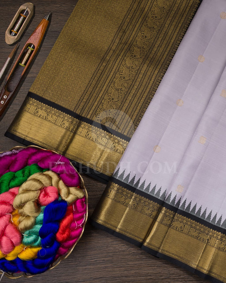 Grey And Black Pure Zari Kanjivaram Silk Saree-SP193
