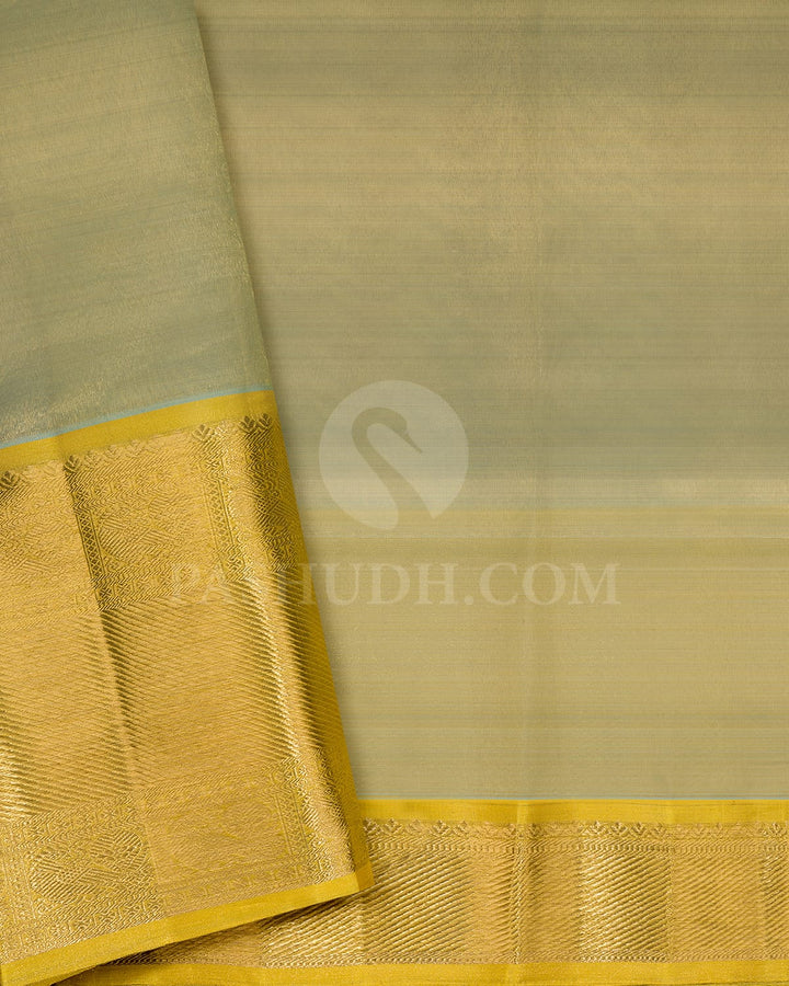 Sky Blue And Golden Yellow Organza Kanjivaram Silk Saree-SP233