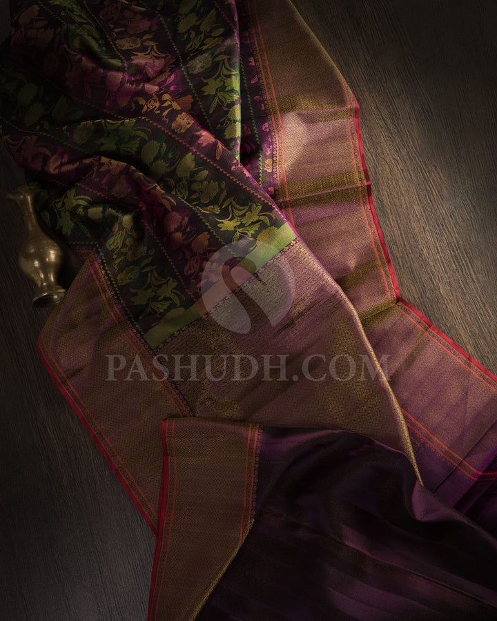 Dark Purple Shimmer Kanjivaram Silk Saree-D645(B)
