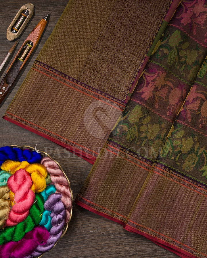 Dark Purple Shimmer Kanjivaram Silk Saree-D645(B)