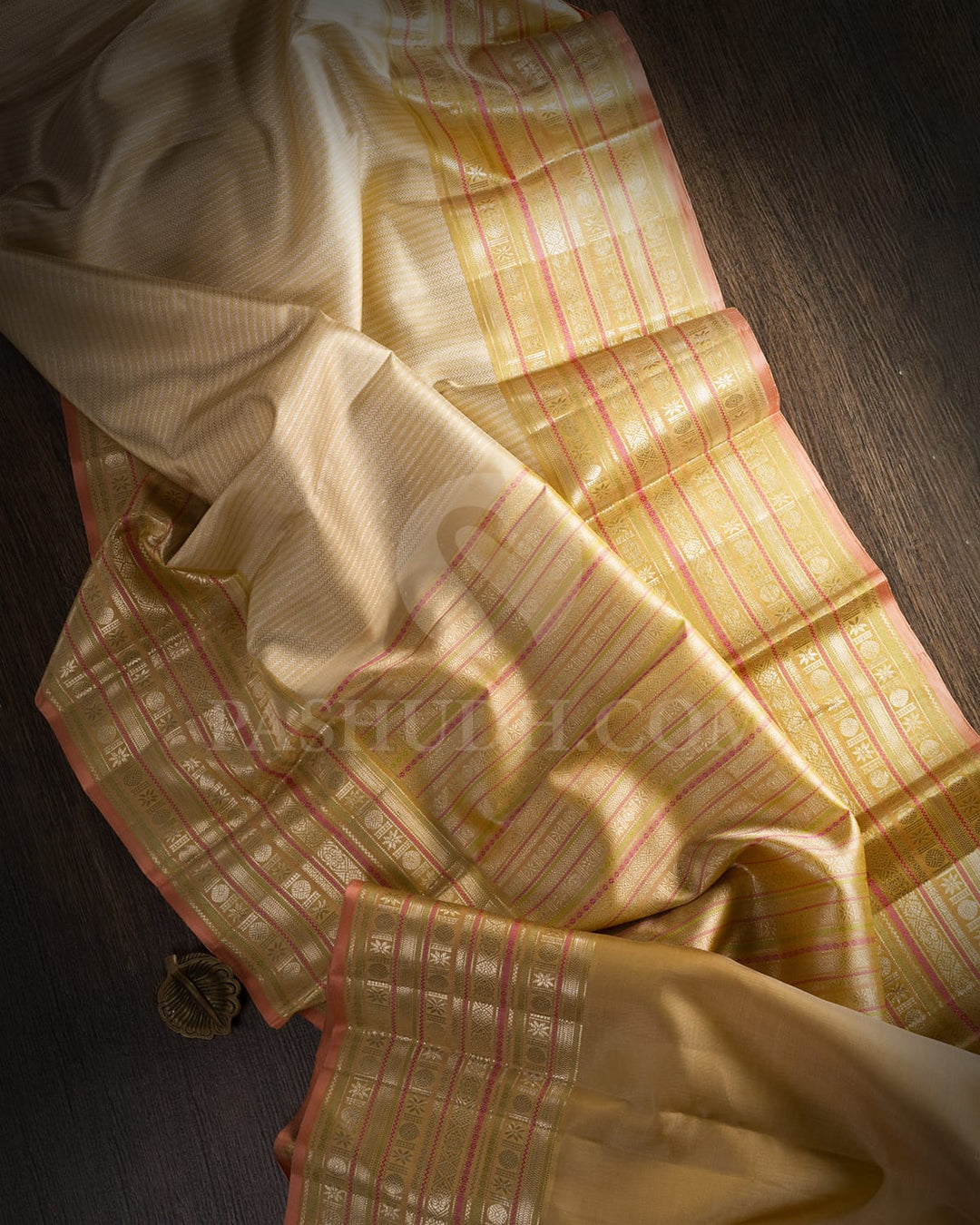 Cream And Sandal Kanjivaram Silk Saree-S1062(H)