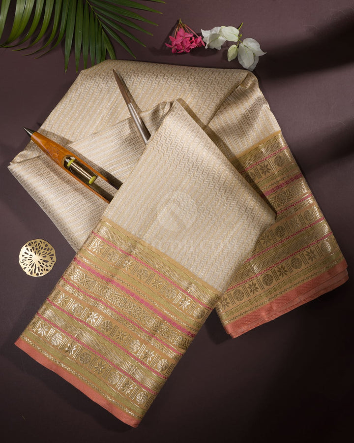 Cream And Sandal Kanjivaram Silk Saree-S1062(H)