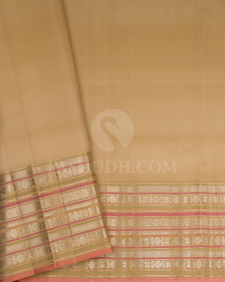 Cream And Sandal Kanjivaram Silk Saree-S1062(H)