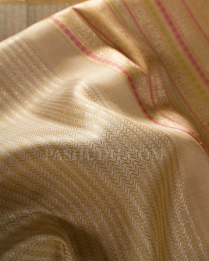 Cream And Sandal Kanjivaram Silk Saree-S1062(H)