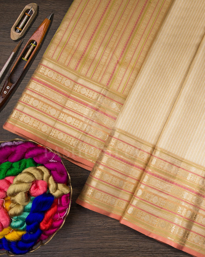 Cream And Sandal Kanjivaram Silk Saree-S1062(H)