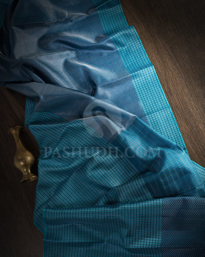 Denim Blue And Light Blue Kanjivaram Silk Saree-D651(A)