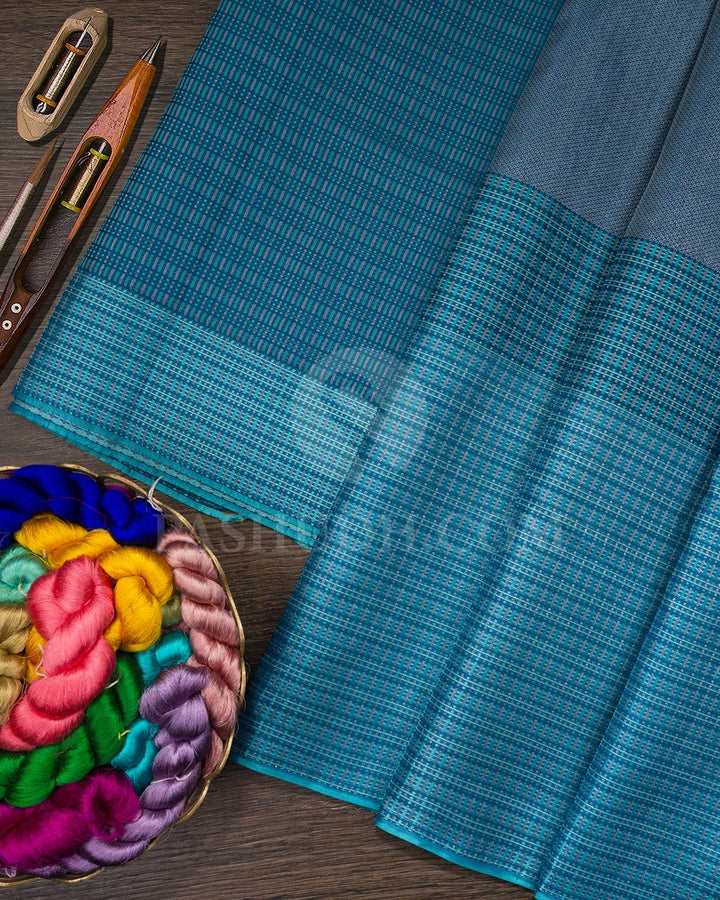 Denim Blue And Light Blue Kanjivaram Silk Saree-D651(A)