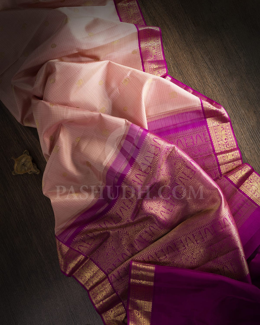 Mild Peach And Magenta Kanjivaram Silk Saree-SP211
