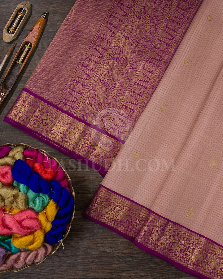Mild Peach And Magenta Kanjivaram Silk Saree-SP211