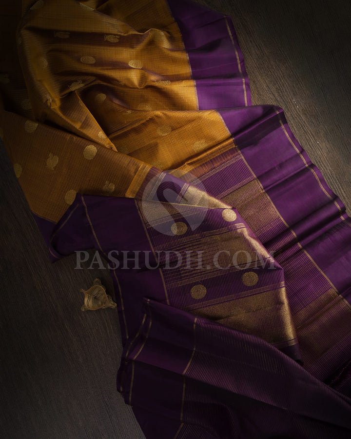 Brown And Purple Pure Zari Kanjivaram Silk Saree-SP204
