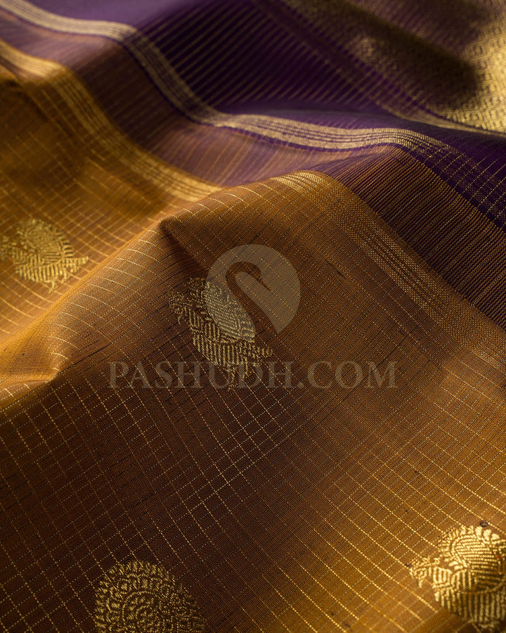 Brown And Purple Pure Zari Kanjivaram Silk Saree-SP204