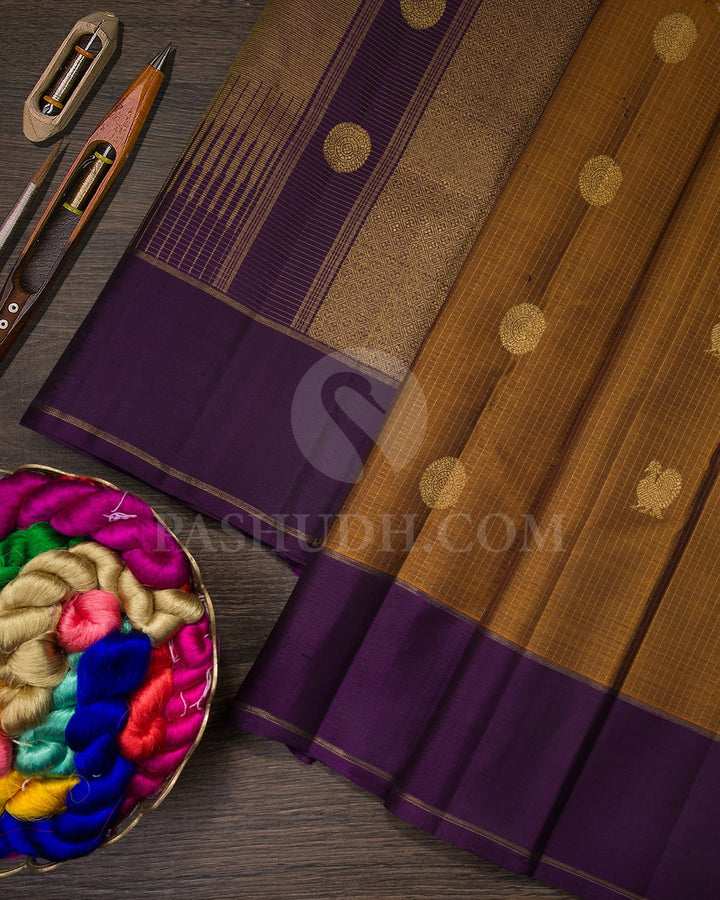 Brown And Purple Pure Zari Kanjivaram Silk Saree-SP204