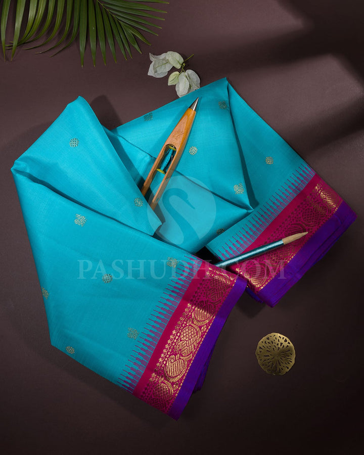 Turquoise Blue Pure Zari Kanjivaram Silk Saree-SP219
