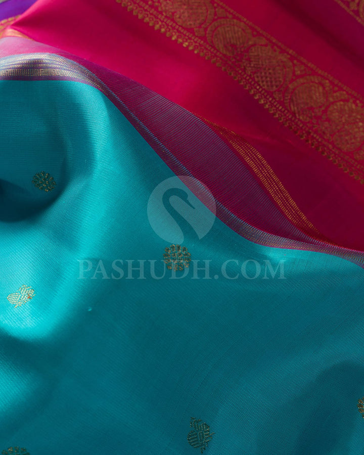 Turquoise Blue Pure Zari Kanjivaram Silk Saree-SP219