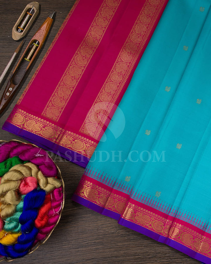Turquoise Blue Pure Zari Kanjivaram Silk Saree-SP219