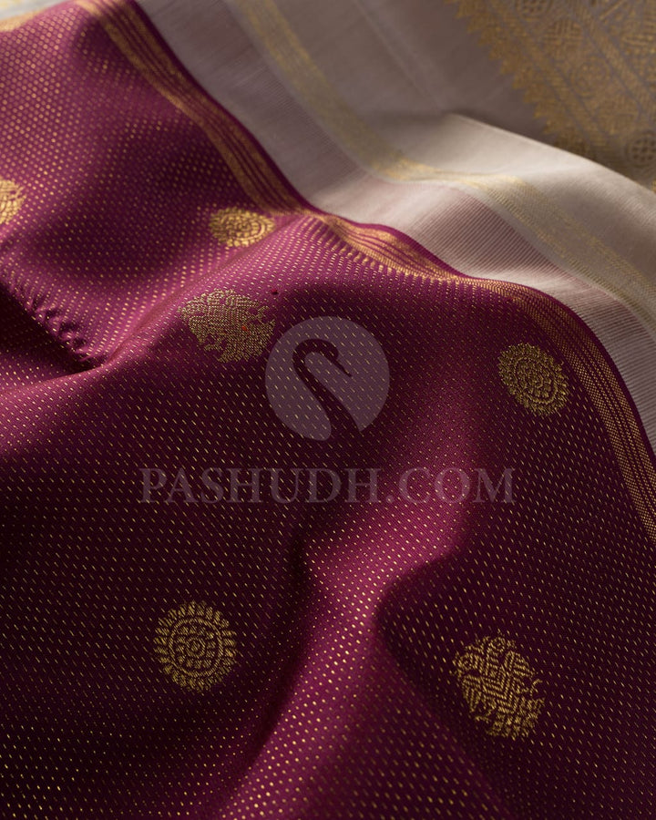 Wine And Grey Pure Zari Kanjivaram Silk Saree-SP201