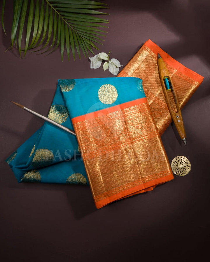 Anandha Blue And Orange Kanjivaram Silk Saree-SP223