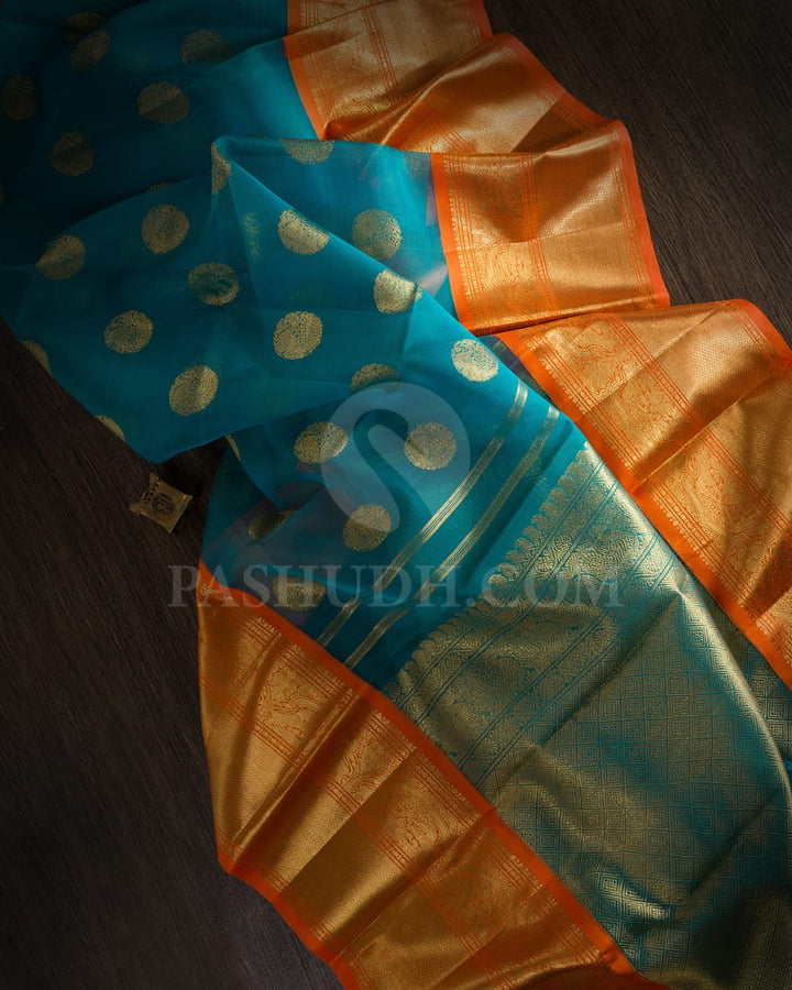 Anandha Blue And Orange Kanjivaram Silk Saree-SP223