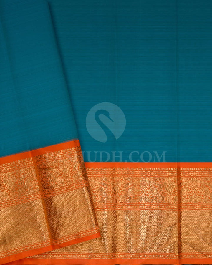 Anandha Blue And Orange Kanjivaram Silk Saree-SP223