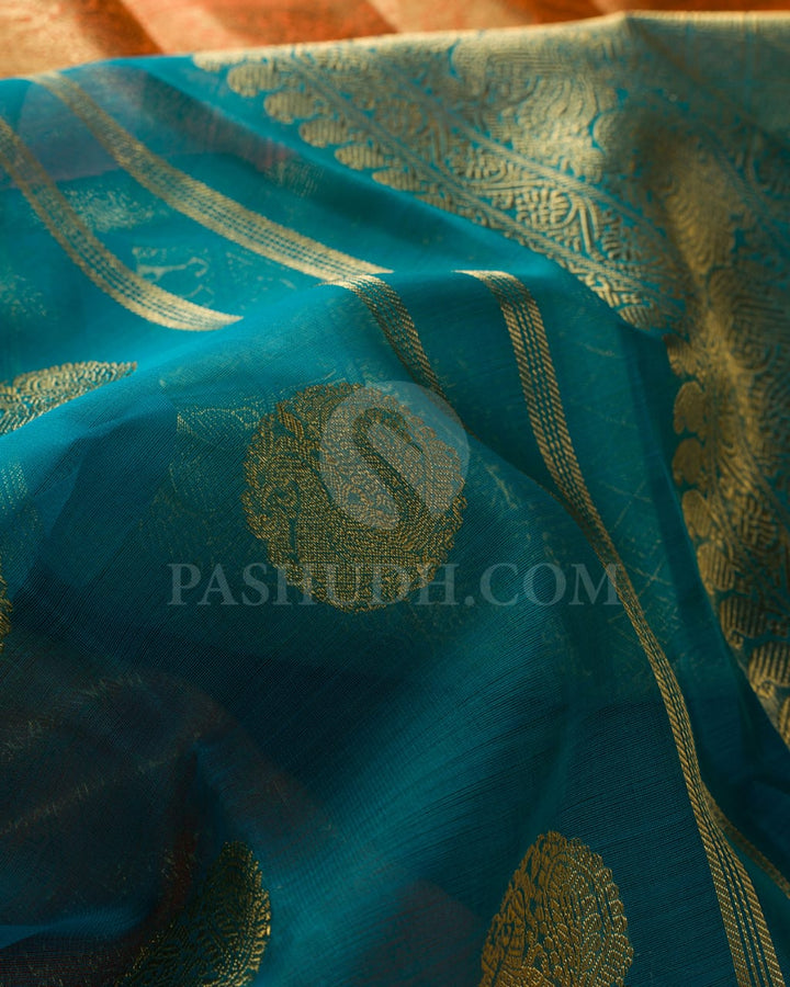 Anandha Blue And Orange Kanjivaram Silk Saree-SP223