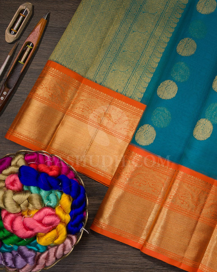 Anandha Blue And Orange Kanjivaram Silk Saree-SP223