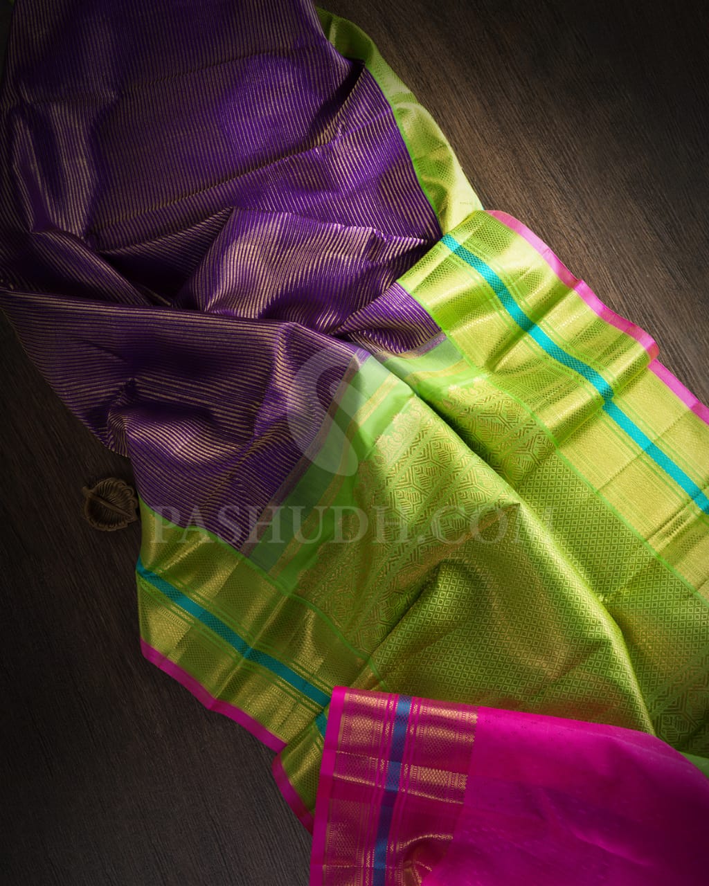 Violet And Parrot Green Kanjivaram Silk Saree-SP210