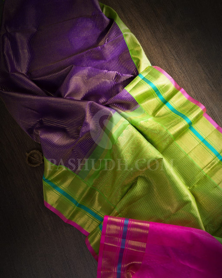 Violet And Parrot Green Kanjivaram Silk Saree-SP210
