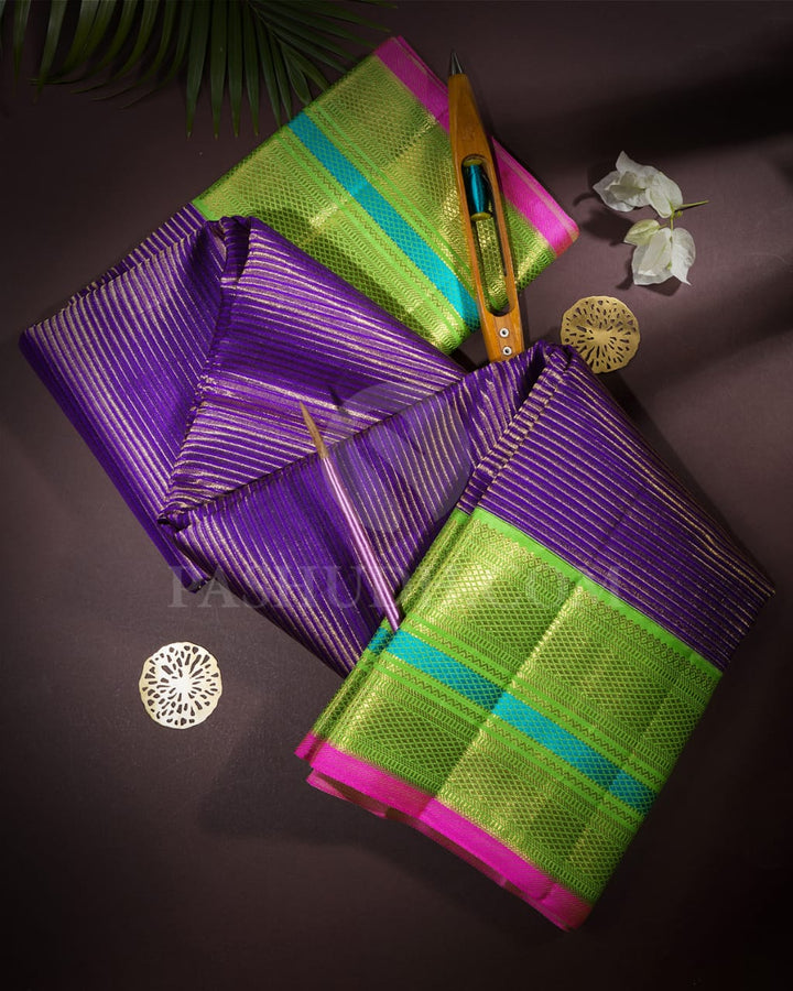 Violet And Parrot Green Kanjivaram Silk Saree-SP210