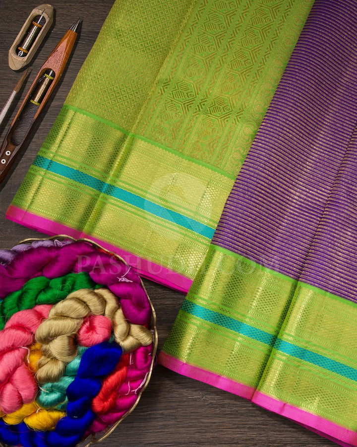 Violet And Parrot Green Kanjivaram Silk Saree-SP210