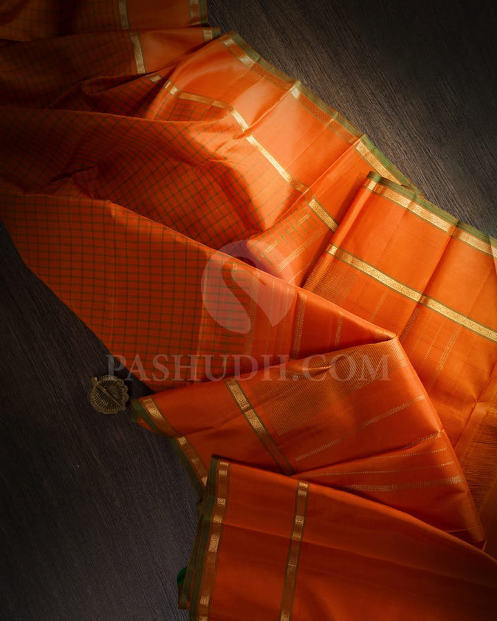 Orange And Green Pure Zari Kanjivaram Silk Saree-SP209