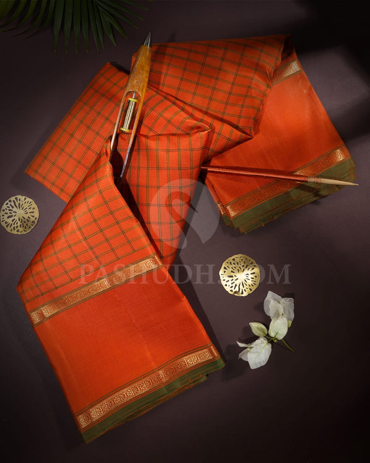 Orange And Green Pure Zari Kanjivaram Silk Saree-SP209