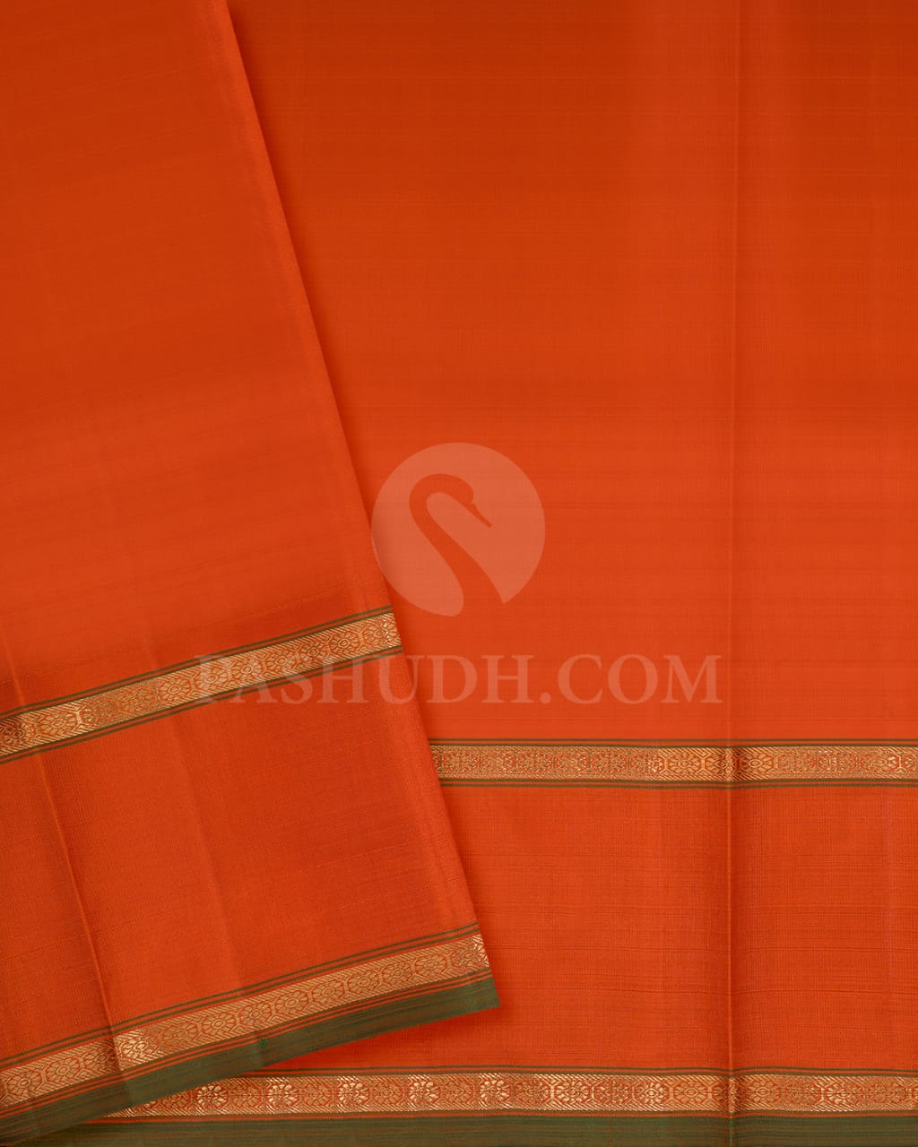 Orange And Green Pure Zari Kanjivaram Silk Saree-SP209