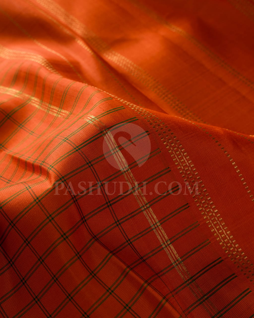 Orange And Green Pure Zari Kanjivaram Silk Saree-SP209