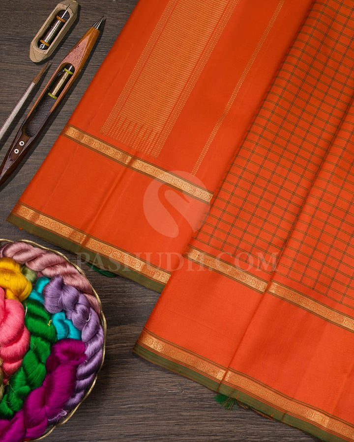 Orange And Green Pure Zari Kanjivaram Silk Saree-SP209
