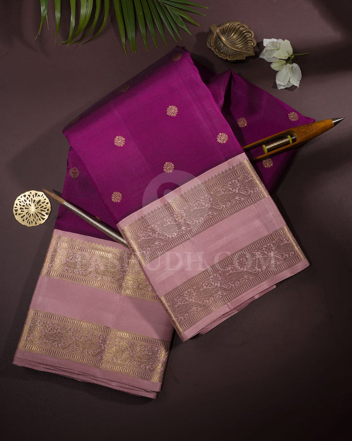 Purple And Lace Pink Pure Zari  Kanjivaram Silk Saree-SP212