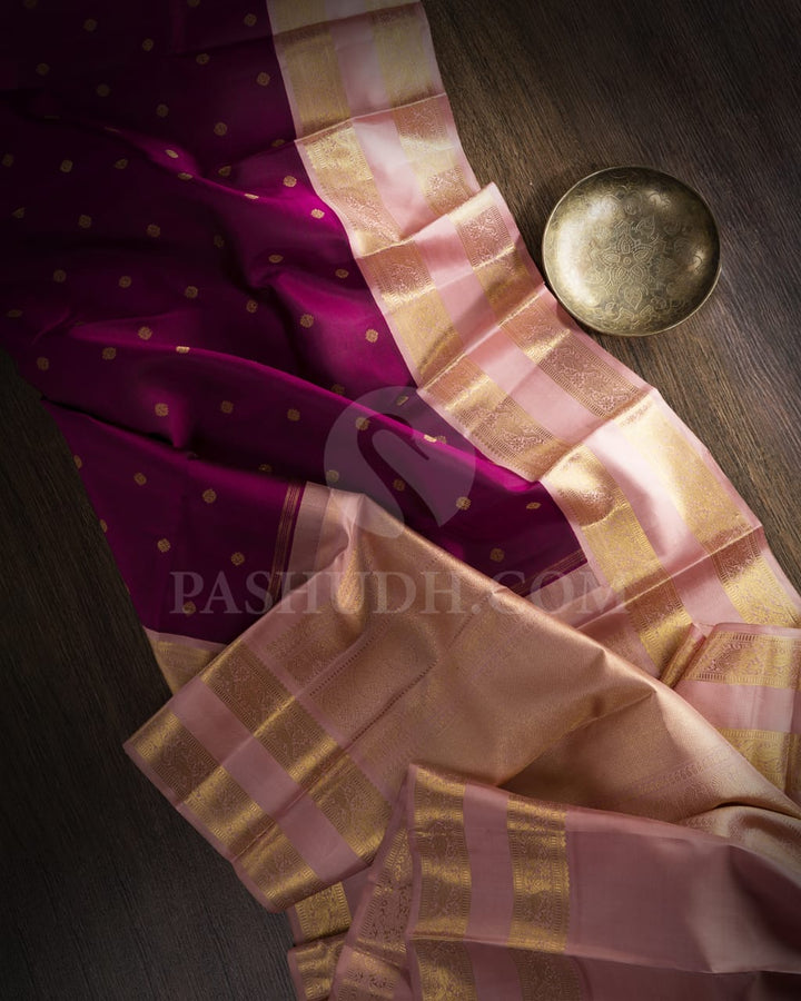 Purple And Lace Pink Pure Zari  Kanjivaram Silk Saree-SP212