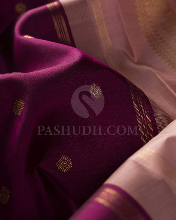 Purple And Lace Pink Pure Zari  Kanjivaram Silk Saree-SP212