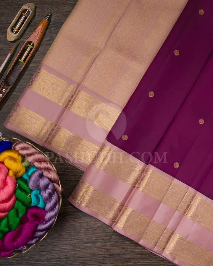 Purple And Lace Pink Pure Zari  Kanjivaram Silk Saree-SP212
