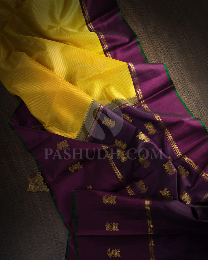 Yellow And Purple Kanjivaram Silk Saree-S1545(A)