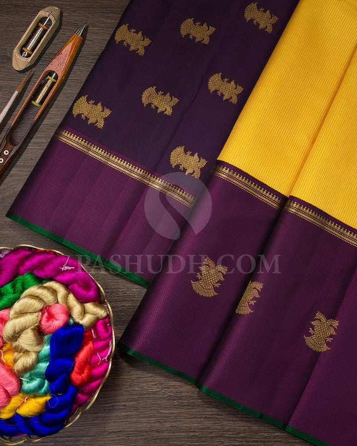 Yellow And Purple Kanjivaram Silk Saree-S1545(A)