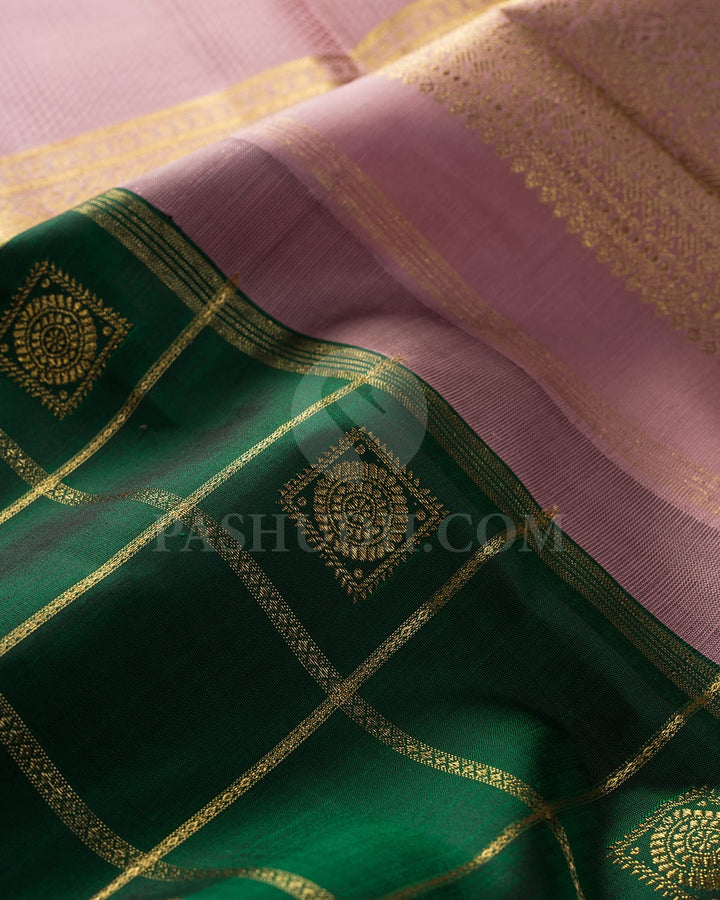 Bottle Green And Onion Pink Pure Zari Kanjivaram Silk Saree-SP213